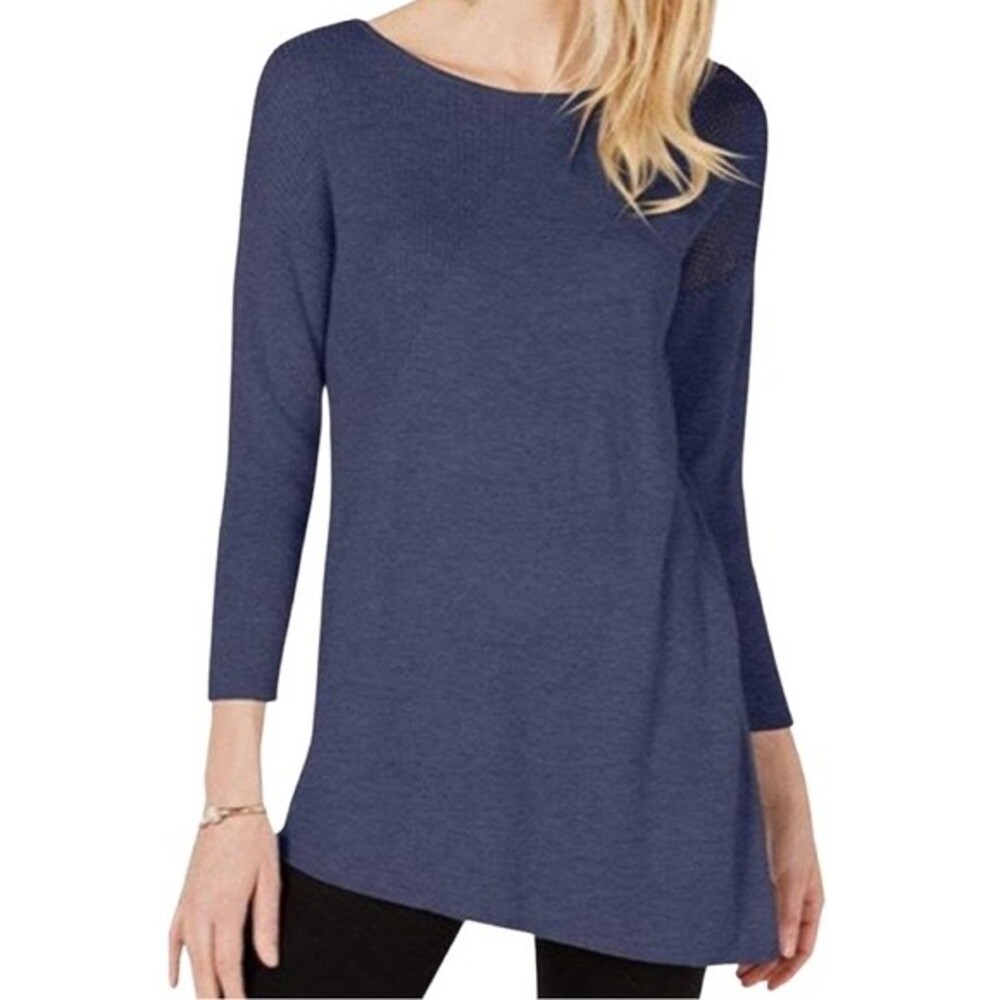 INC International Concepts Navy Blue Scoop Neck Tunic Sweater